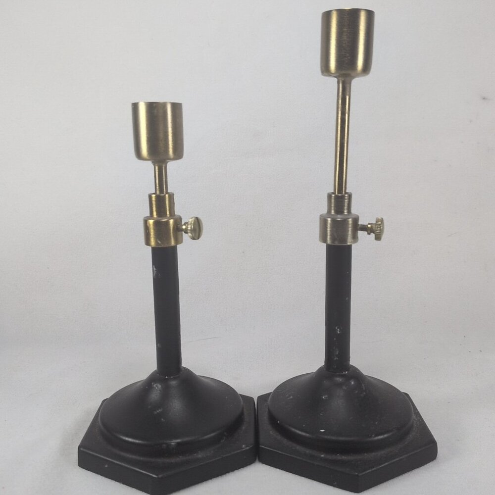 Hearth & Hand Magnolia Candle Holders 2 Black & Brass Taper Sticks Adjustable